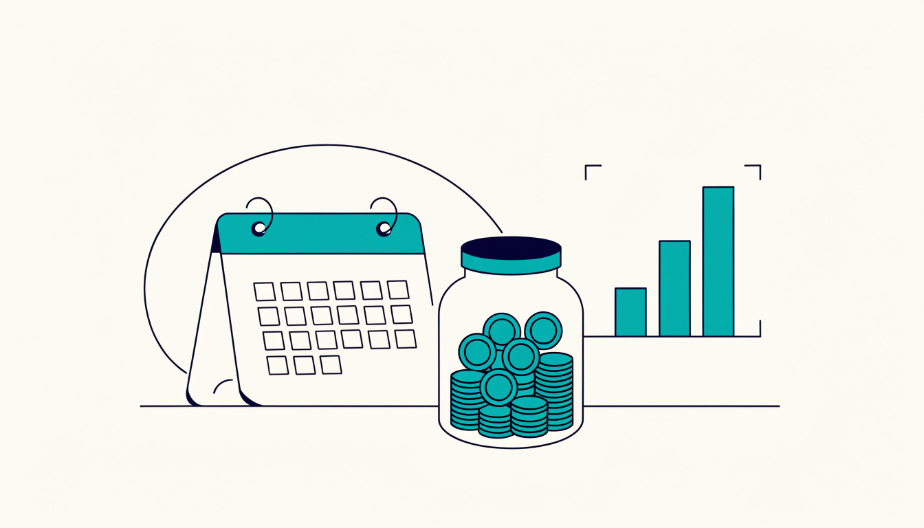 Illustration of monthly cost cards. The dollar figures in the drawing are not Strut Health prices.